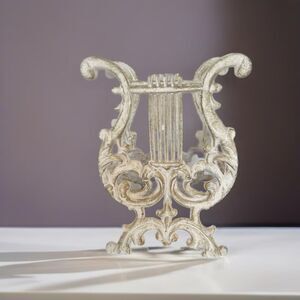 Vintage Cast Iron Lyre Harp Music Holder Magazine File Piano Topper 11" x 8"